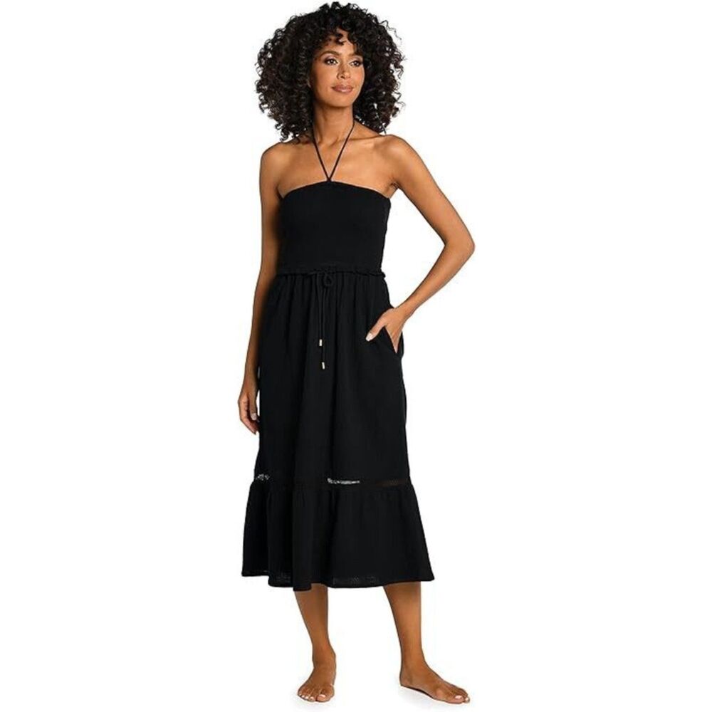 La Blanca Womens Tie Front Dress Swimsuit Swimwear Cover Up, Black, M
